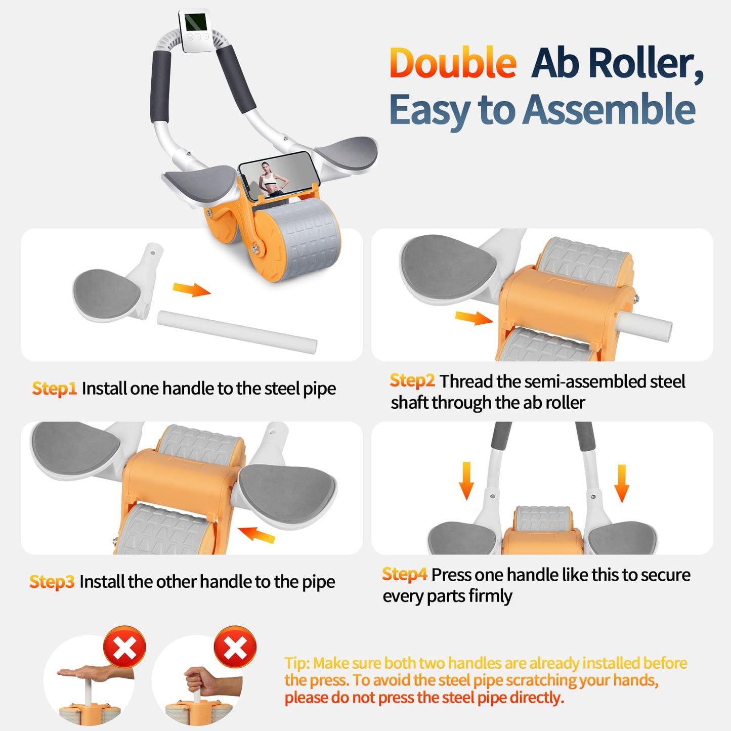 2024 New Ab Roller Wheel with Timer & Knee Mat,Automatic Rebound Abdominal Wheel with Elbow Support Ab Workout Equipment for Strengthening Core Muscles Abs Exercise Roller for Women Men