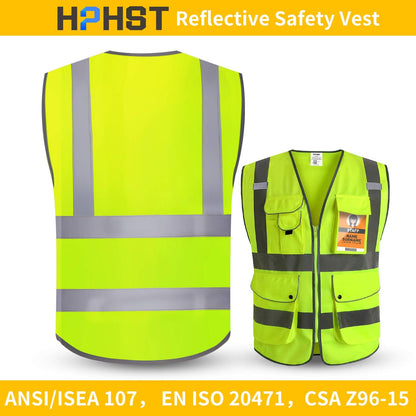 HPHST High Visibility Cycling Vest for Men and Women with Zip Reflective Vest Work Vest EN ISO 20471