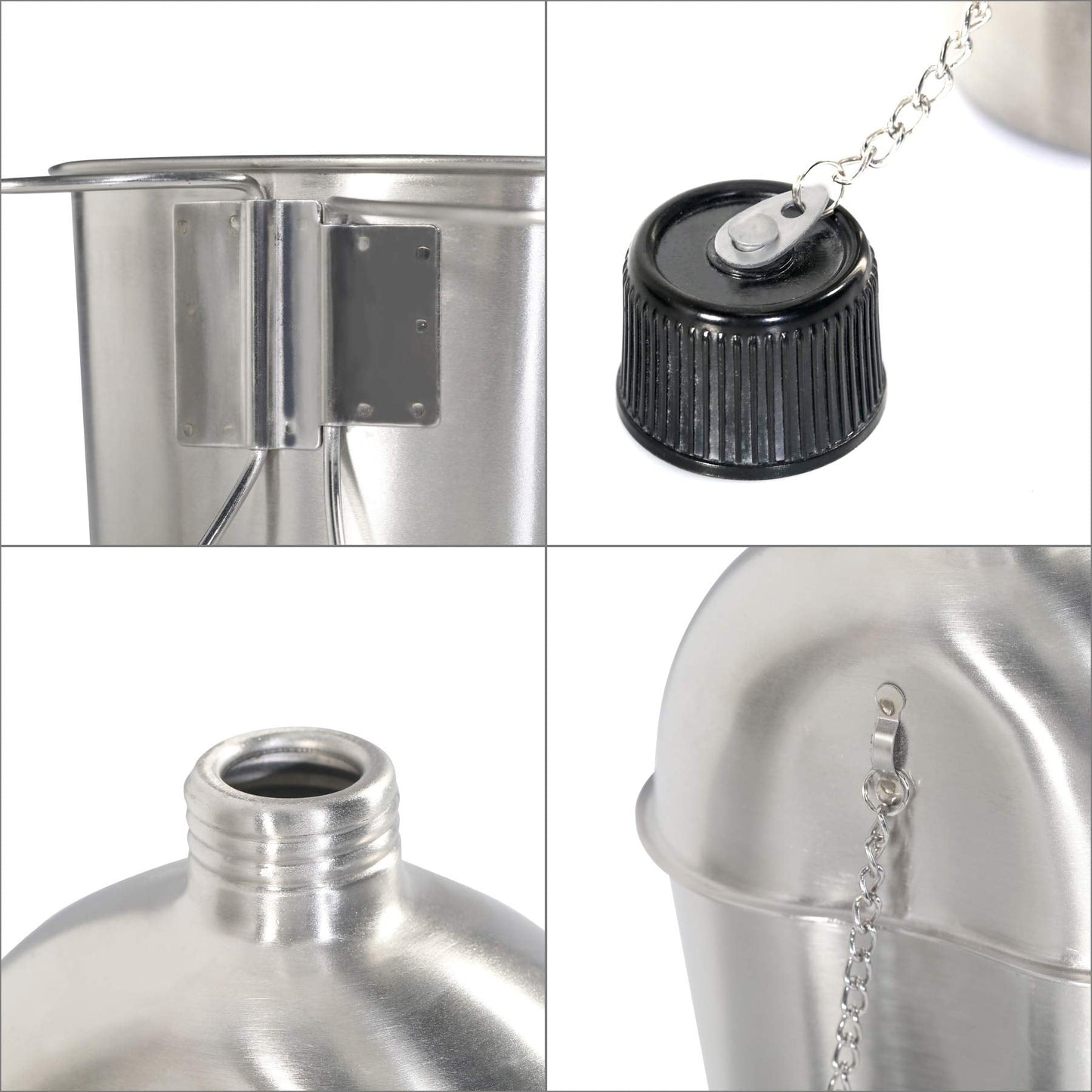 DARTMOOR G.I. Army Stainless Steel Canteen Military with Cup and Green Nylon Cover Waist Belt for Camping Hiking Climbing (Cup with Foldable Butterfly Handle)