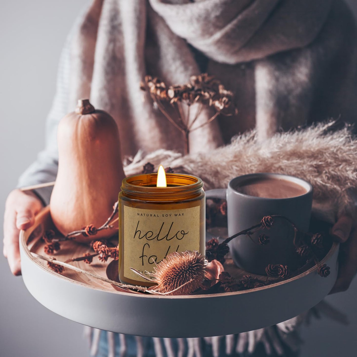 Fall Decorations for Home - Fall Candles, Gifts for Women, Natural Soy Wax Pumpkin Spice Scented Candles