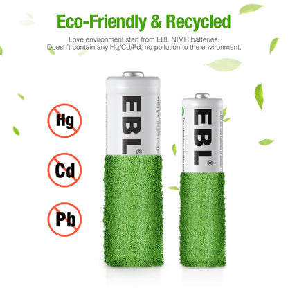 EBL Rechargeable Batteries Combo, AA 2800mAh (10 Pack) and AAA 1100mAh (10 Pack) High Capacity Precharged Ni-MH Rechargeable Batteries with Battery Organizer Storage Box