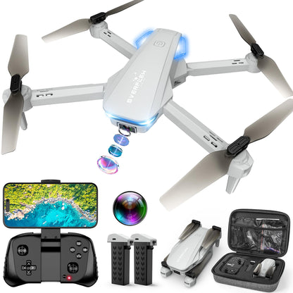 Drone with 1080P Camera for Beginners and Adults, Foldable Remote Control Quadcopter with Voice Control, Gestures Selfie, Altitude Hold, One Key Start, 3D Flips, 2 Batteries, Not water-proof, Toy for Beginners