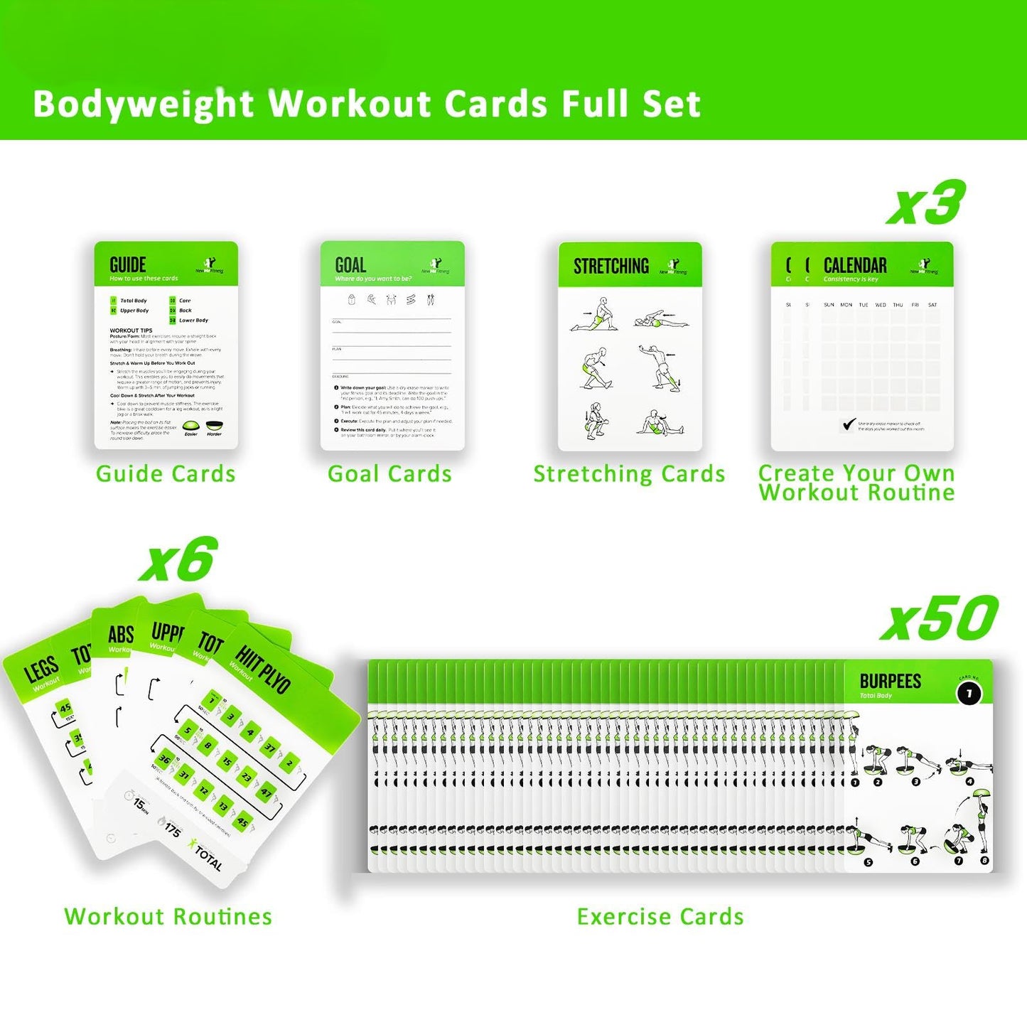 ELAORY Half Balance Ball Workout Cards, 62 Exercises Cards Deck Large Size 5" x 3.5" Fitness Cards for Women & Men, Beginner Fitness Guide to Training Exercises at Home or Gym