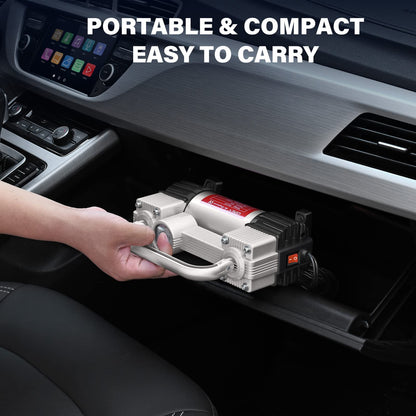 GSPSCN Silver Tire Inflator Heavy Duty Double Cylinders with Portable Bag- Car Accessories，Metal 12V Air Compressor Pump 150PSI with Adapter for Car, Truck, SUV Tires, Dinghy, Air Bed etc
