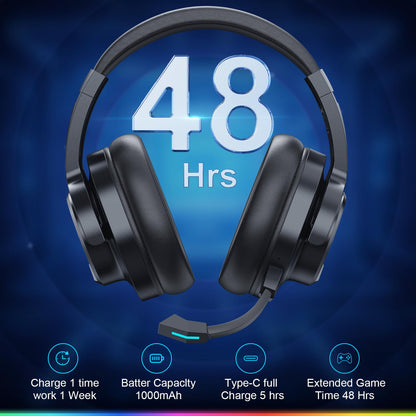 Krysenix PG3 Wireless Gaming Headset for PS4, PS5, PC - 2.4GHz 7.1 Surround Sound, Bluetooth Gaming Headphone with AI Detachable Noise Canceling Mic, 48-Hr Battery for Laptop, Switch, Mac (Black)