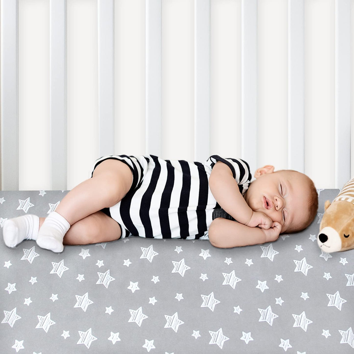 Crib Sheets for Boys or Girls 2 Pack, Fitted Crib Sheet for Standard Size Crib and Toddler Mattresses, Soft and Breathable Material, Grey & White