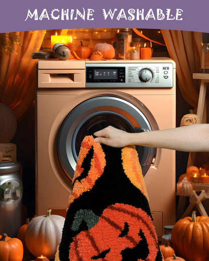 DEXDE Fall Halloween Bathroom Rugs Fun Pumpkins Bath Mat for Autumn Harvest Thanksgiving Home Decor, Soft Non-Slip Carpet for Hallway Bedroom Bathroom Kitchen Entryway, Orange Yellow 20x32