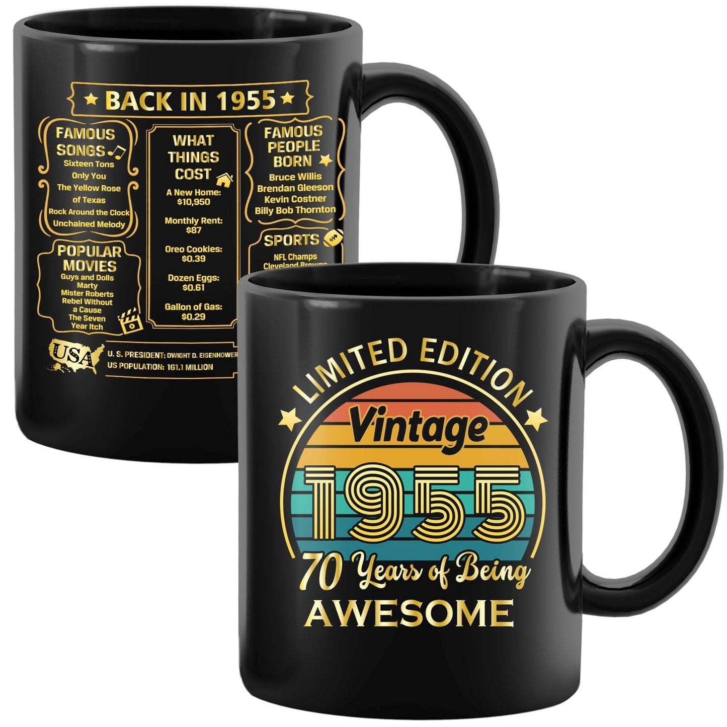 QUPT 70th Birthday Gifts for Women Men, 70th Birthday Gifts for Him, 1955 Birthday Gifts for Women Men, 70 Years Old Gifts, 1955 Birthday Gifts for Her Him, 70th Birthday Presents Coffee Mug