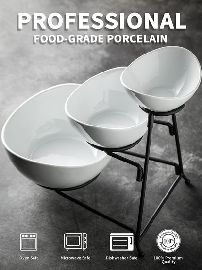 3 Tier Serving Tray, Chip and Dip Serving Set Oval Serving Bowl Set Serving Dish for Entertaining, Halloween, Thanksgiving, Christmas, Dessert, Appetizer, Candy, Vegetable, Black