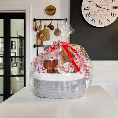 Goodpick Small Woven Storage Basket with Handles, Cotton Rope Baskets for Gifts Empty, Dog Toys, Diapers, Towels, Easter Baskets for Kids, 12" x 8" x 5", Gray