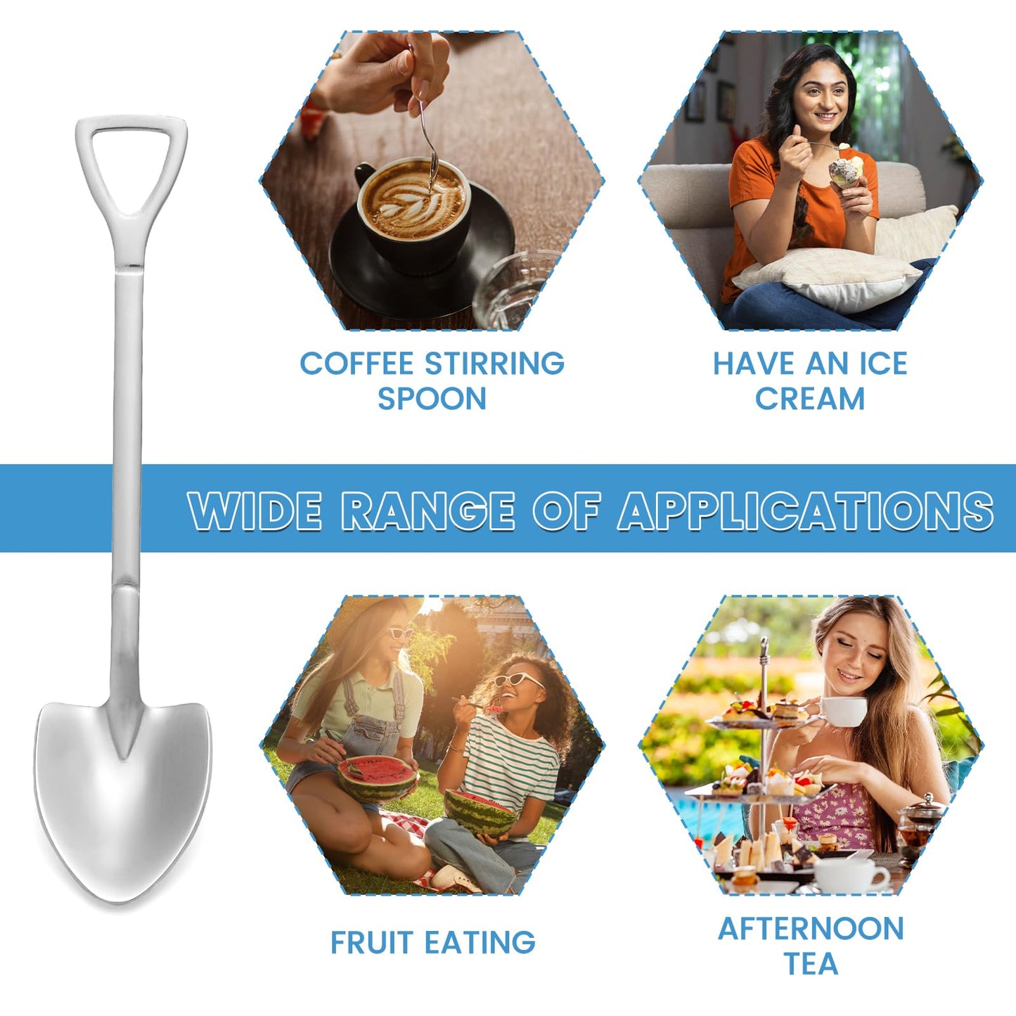 20 Pack Shovel Shape Demitasse Espresso Mini Coffee Spoons, 4.7 Inches Stainless Steel, Small for Dessert, Tea, Appetizer, Party Supplies