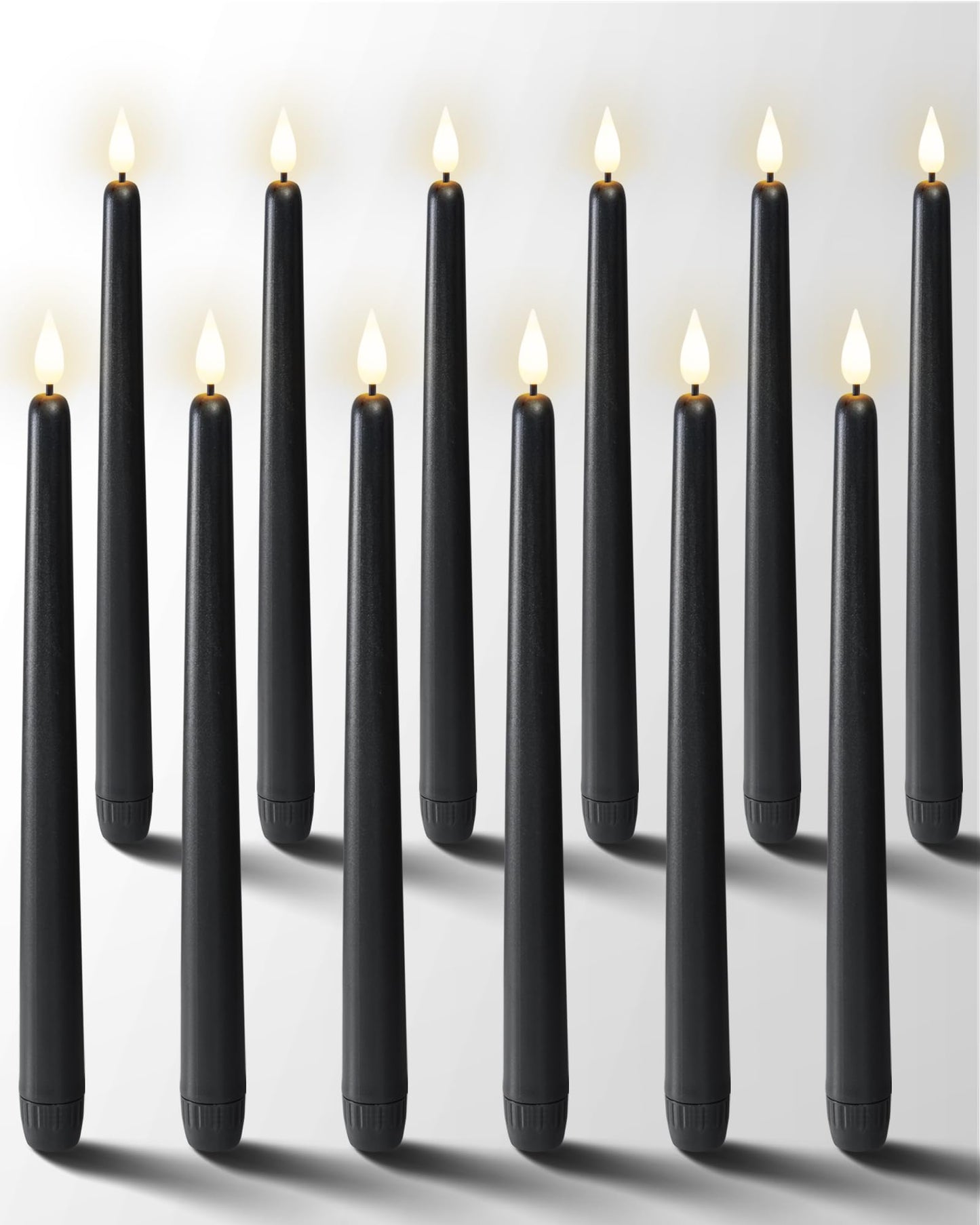 Homemory 12 Pcs Black Flameless Taper Candles Flickering, NO Remote, 11 Inches Taper Candles Battery Operated, Realistic Electric LED Candlesticks Made of Plastic for Halloween Party Home Decor