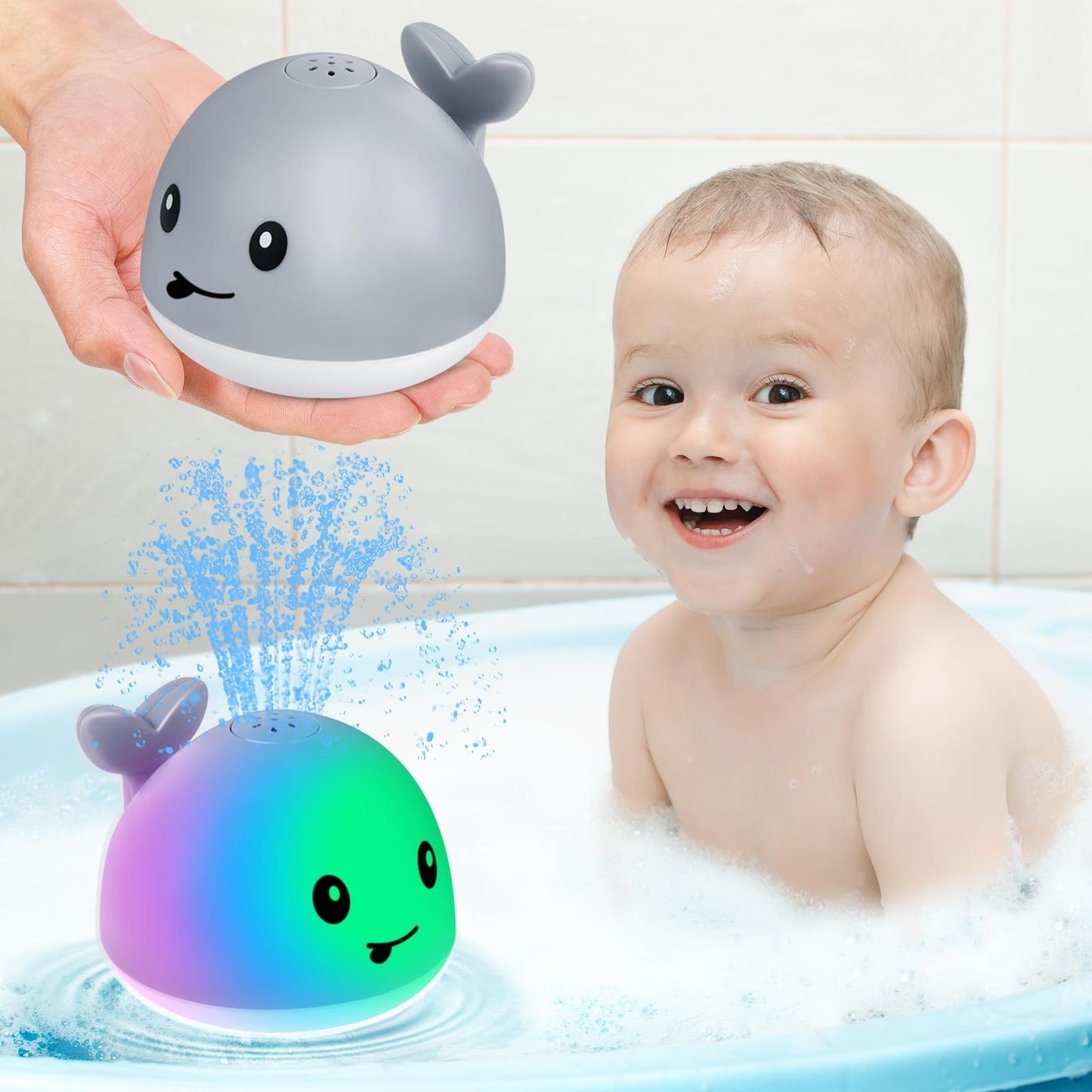 Gigilli Bath Toys for Kids Ages 1-3 or Babies 0-6-12-18 Months, Light Up Whale Sprinkler Bathtub Water Pool Toys for Toddlers 1-3 2-4, Infant Bath Toy for 1 Year Old Boys Girls First Birthday Gifts
