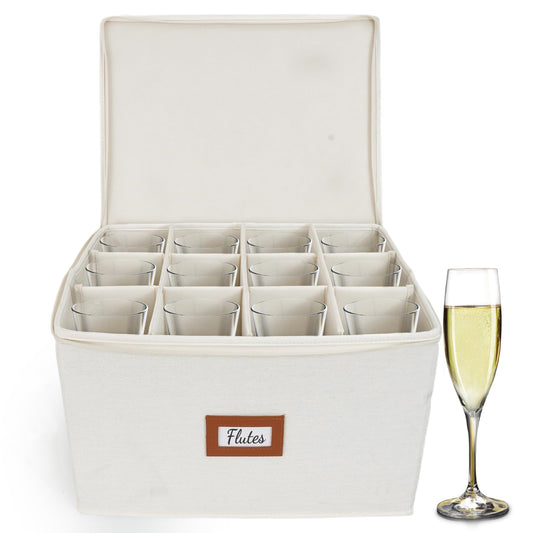HOMELUX THEORY Champagne Flute Storage Box, Ivory Hard Shell China Storage Containers, Kitchen Storage Bins With Lids, Heavy Duty Moving Box for Glasses & Stemware, Glassware & Wine Glass