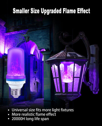 LeiNetfor Upgraded LED Purple Flame Light Bulbs - Halloween Decorations Outdoor Light Bulbs,E26/E27 Base Christmas Purple Flickering Light Bulbs Outdoor, 4W LED Flame Bulbs Lights (4 Pack)