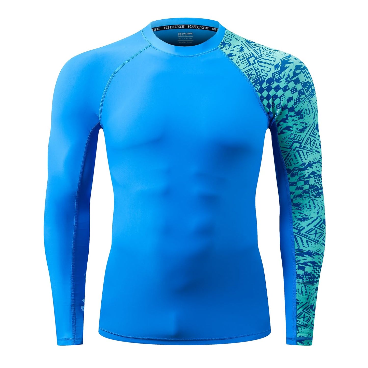 HUGE SPORTS Men's Splice UV Sun Protection UPF 50+ Skins Rash Guard Long Sleeves (Blue Digital, 3XL)