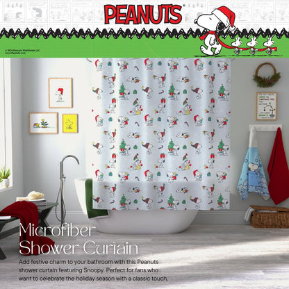 Franco Peanuts Holiday Christmas Bath Microfiber Shower Curtain, 72x72, (Officially Licensed Product)