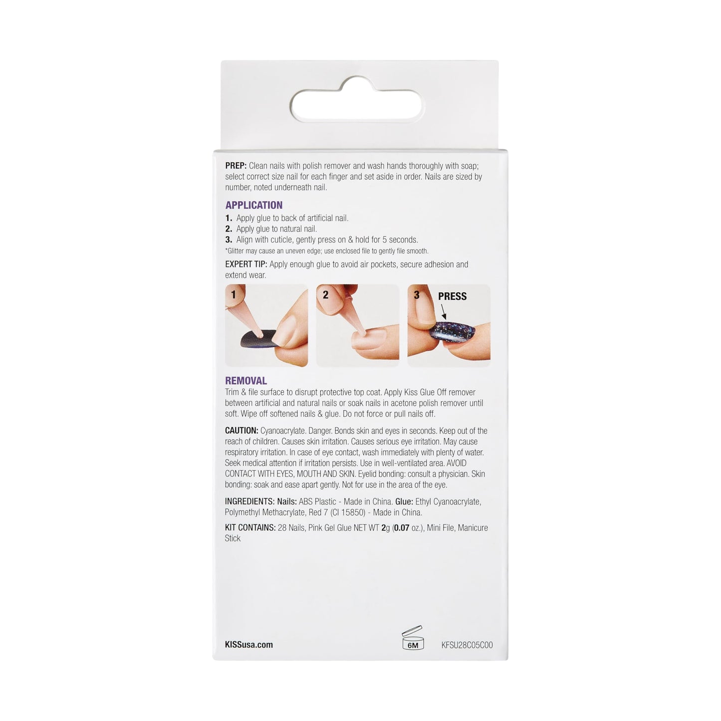 KISS Gel Fantasy Press On Nails, Nail glue included, 'Aim High', Black, Short Size, Squoval Shape, Includes 28 Nails, 2g Glue, 1 Manicure Stick, 1 Mini File, 1 Adhesive Tab