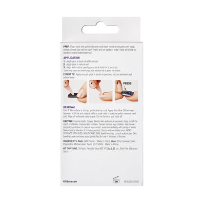 KISS Gel Fantasy Press On Nails, Nail glue included, 'Aim High', Black, Short Size, Squoval Shape, Includes 28 Nails, 2g Glue, 1 Manicure Stick, 1 Mini File, 1 Adhesive Tab