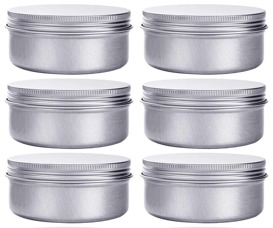 6 Ounce Aluminum Cans 180 mL Screw Lid Metal Storage Tins Containers for Storing Spices, Candies, Lip Balm, Candles, 6 Pcs.