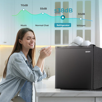 EUHOMY 1.7 Cu.Ft Mini Fridge with Freezer, Reversible Single Door Compact Refrigerator, Adjustable Thermostat, Energy Saving, Mini Fridge for Bedroom, Office, Dorm, Black