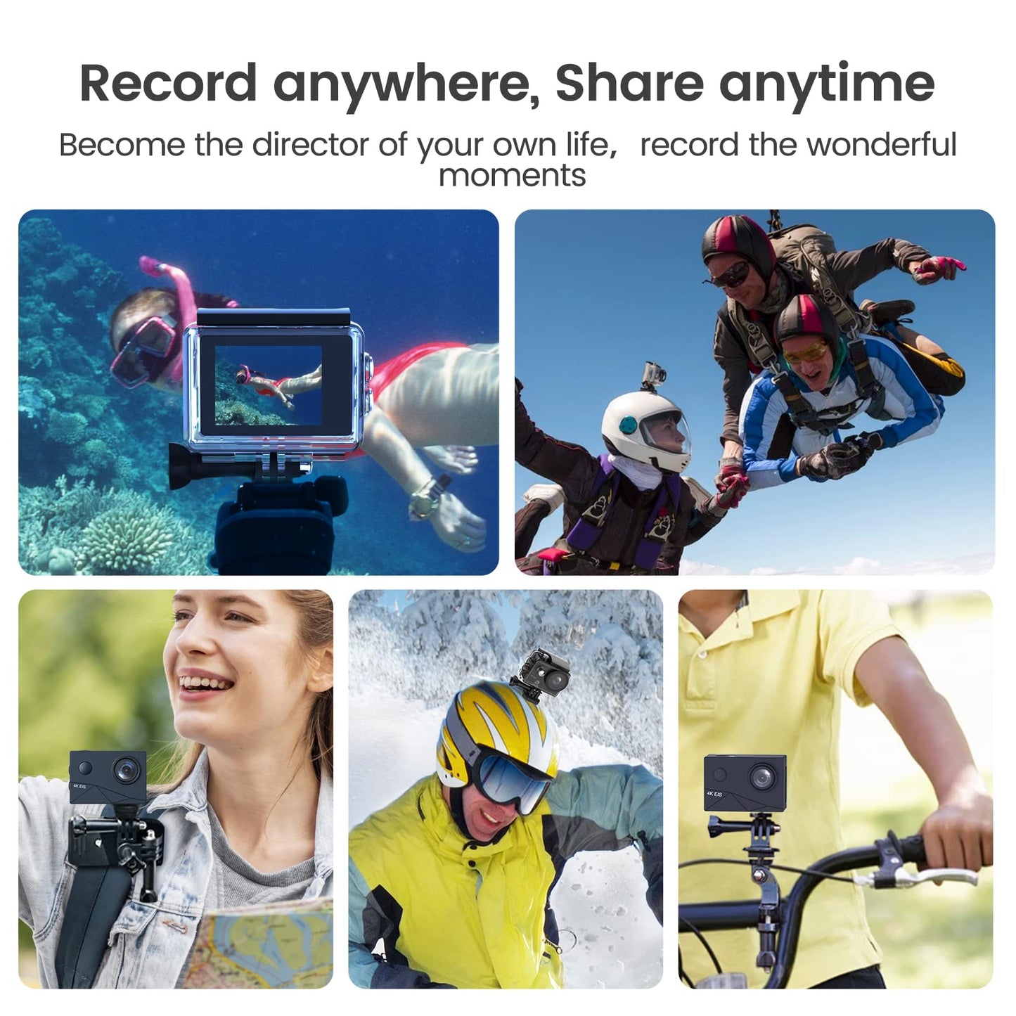 HLS Waterproof Action Camera 4K Stabilization with 2 Batteries 1350mAh for Video,4K WiFi Remote Underwater Cameras with Wide Angle Lens HD,Sports Action Video Cameras with Accessories Mount Kit