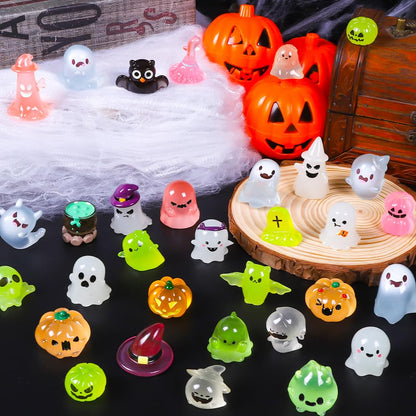DIYDEC 32PCS Halloween Luminous Mini Figures - 32 Styles Glow in The Dark Tiny Resin Miniatures - Pumpkin Skull for Party Favors, Bag Fillers, Garden, Dollhouse Decor