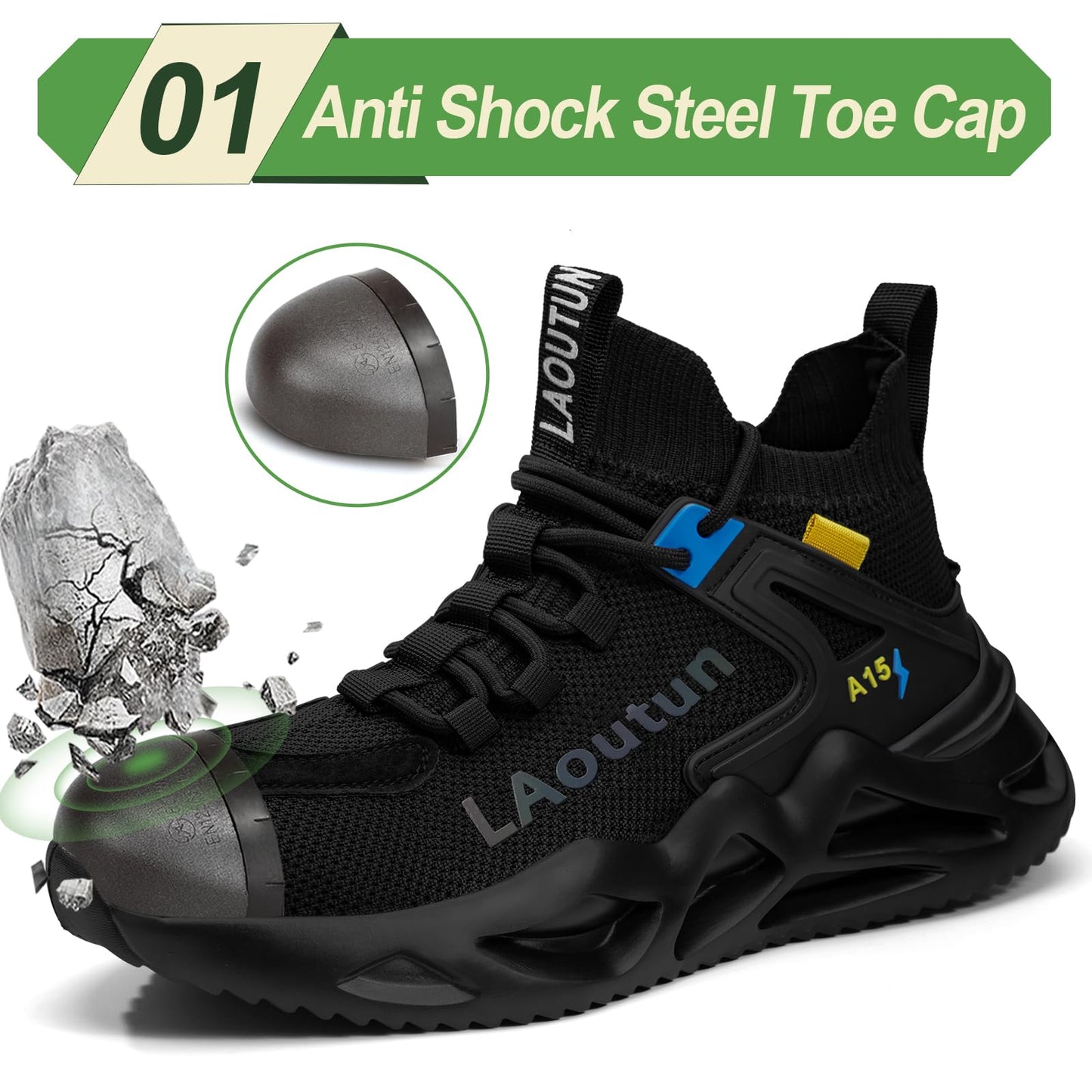 LAoutun Steel Toe Shoes for Men Women Comfortable Lightweight Work Safety Shoes for Men Women Puncture Proof Slip Resistant Indestructible Sneakers Construction Work Utility Sneakers