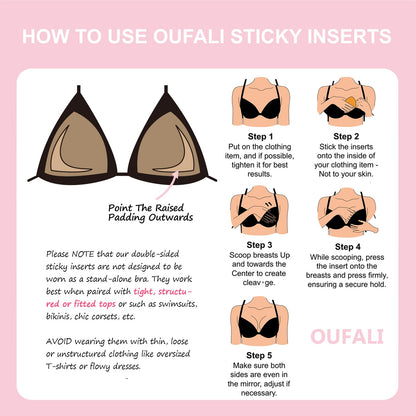 Large Size Lift Inserts Sticky Bra Lightly Padded for Large Bust Adhesive Lifting Bras for D+ Cup Reusable Washable Size L Beige