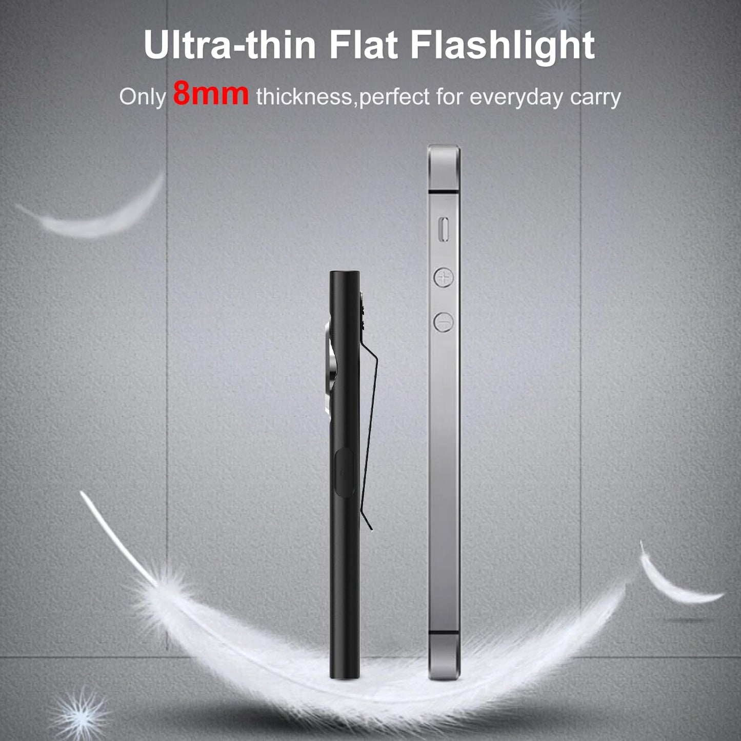 klarus E5 Pocket Flashlight, Rechargeable EDC Flashlight, Super Slim 4.2x1x0.3inch, 600 Lumens, USB-C Port, IPX4, Dual Light Source with Magnetic Base, Hat & Clothes Clip - Black