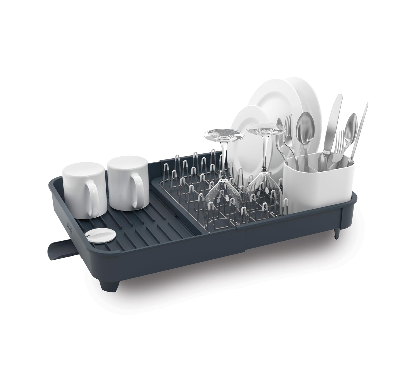Joseph Joseph Extend Expandable Dish Drainer Rack with Removable Cutlery Holder Swivel Draining Spout – Grey
