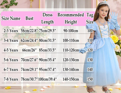 iTVTi Princess Cinderella Costume for Girls Kids Cosplay Dress Carnival Halloween Party Outfit, Blue, 5-6 Years