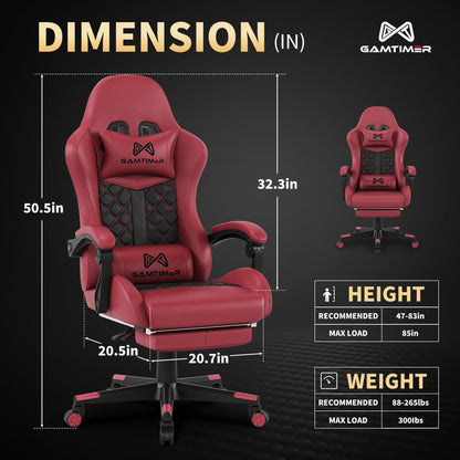 Gamtimer Gaming Chair,Computer Chair with Footrest and Lumbar Support,Breathable PU Leather,4D Lumbar Support and Headrest,360 Degree Swivel Chair with Adjustable Ergonomic Backrest for Adults(Red)