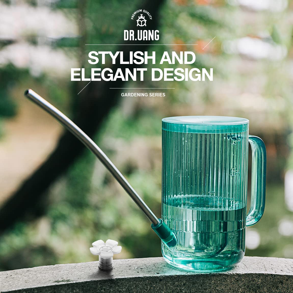 DR.UANG Small Watering Can Indoor Plants with Long Spout (1L, Emerald)