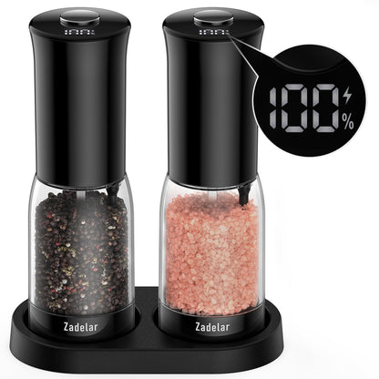 Electric Salt and Pepper Grinder Set with LED Power Display,Larger Capacity Salt and Pepper Shakers Set Rechargeable Electric with Flexible Coarsenes,LED Light,One Hand Operation for Kitchen