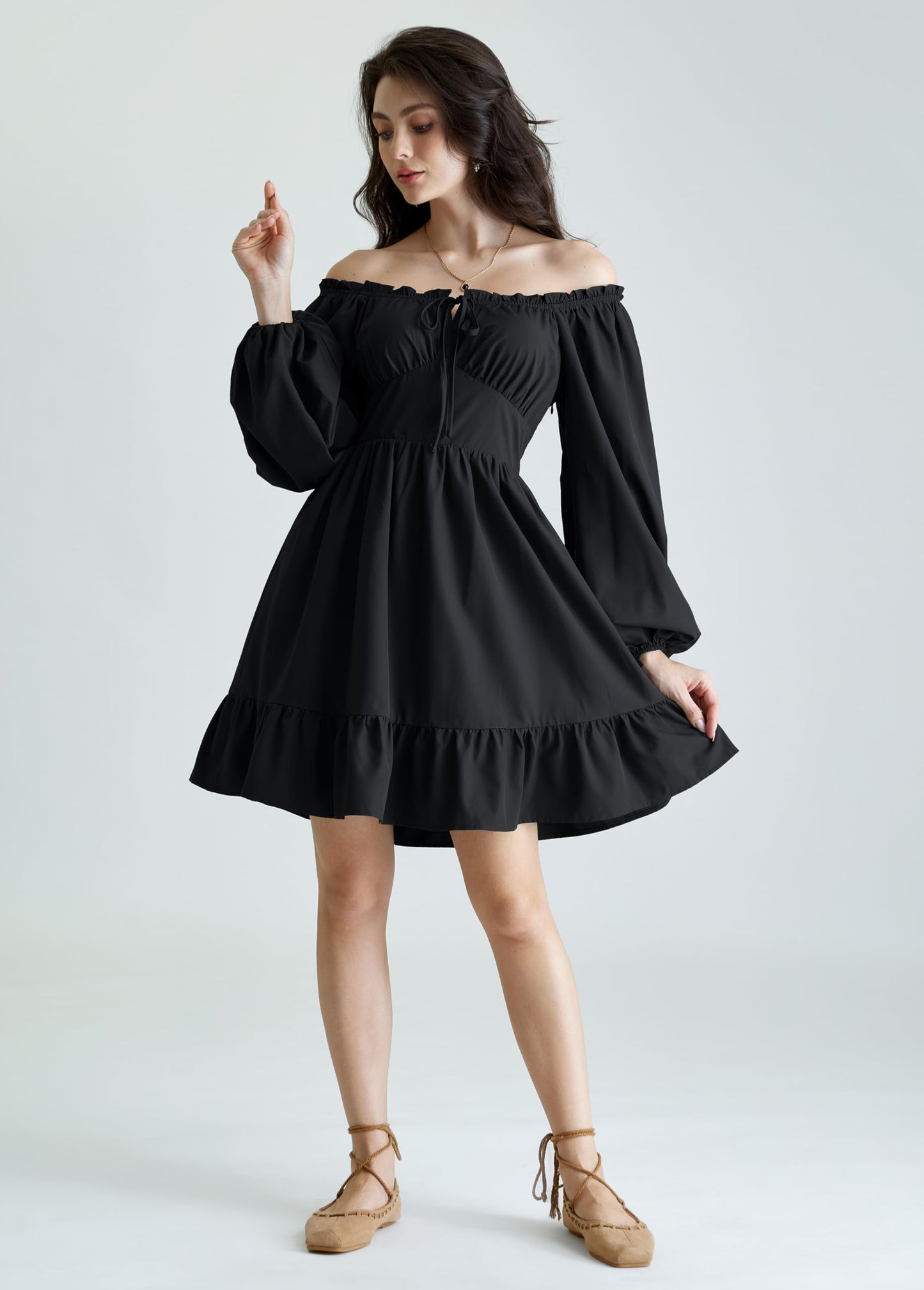 Corset Dresses for Women Renaissance Pirate Long Sleeve Milkmaid Mini Dress Black L