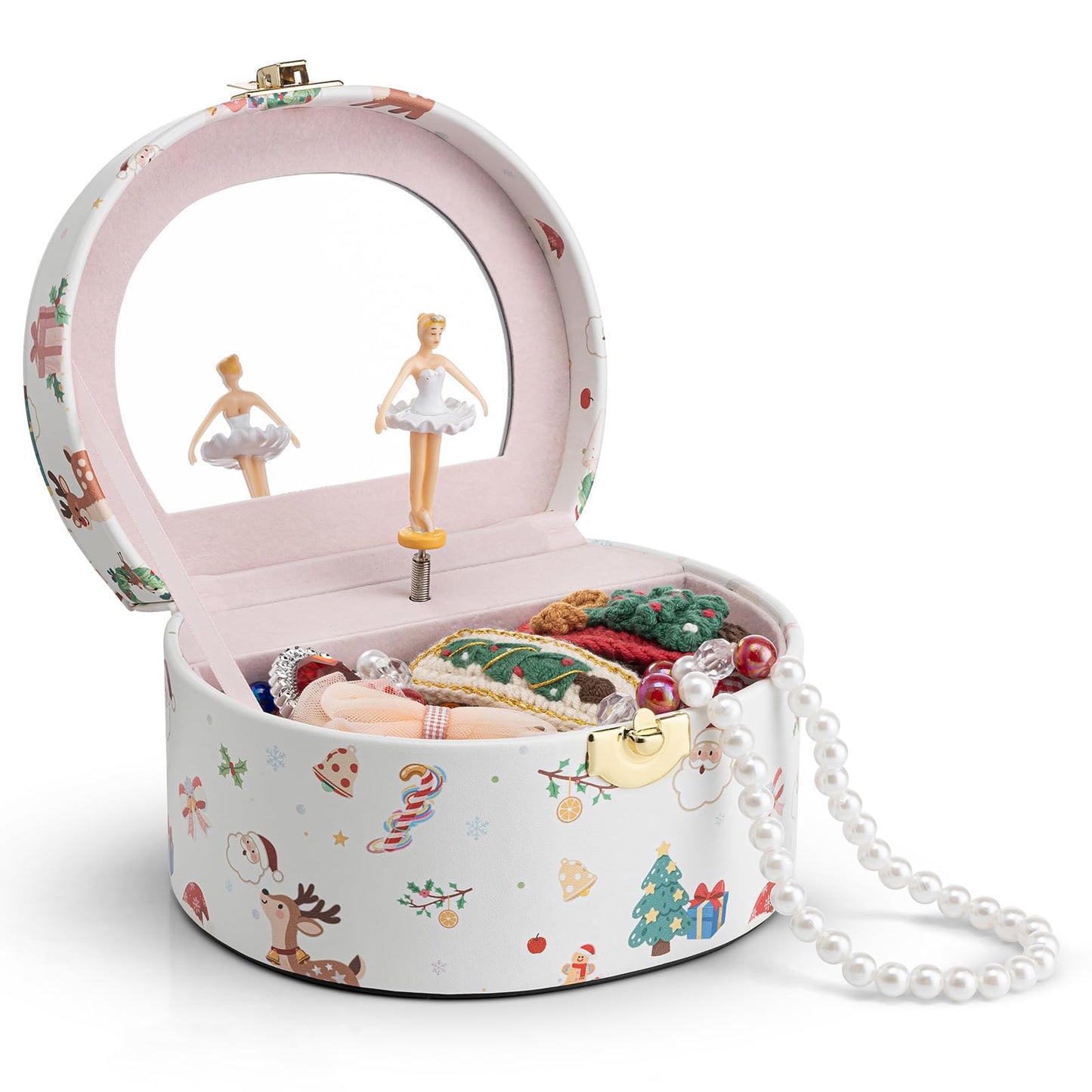 Vlando Christmas Gifts for Girl, Musical Jewelry Box for Girls, Small Kid Music Box with Ballerina, Gifts for Girls Kids - Christmas White