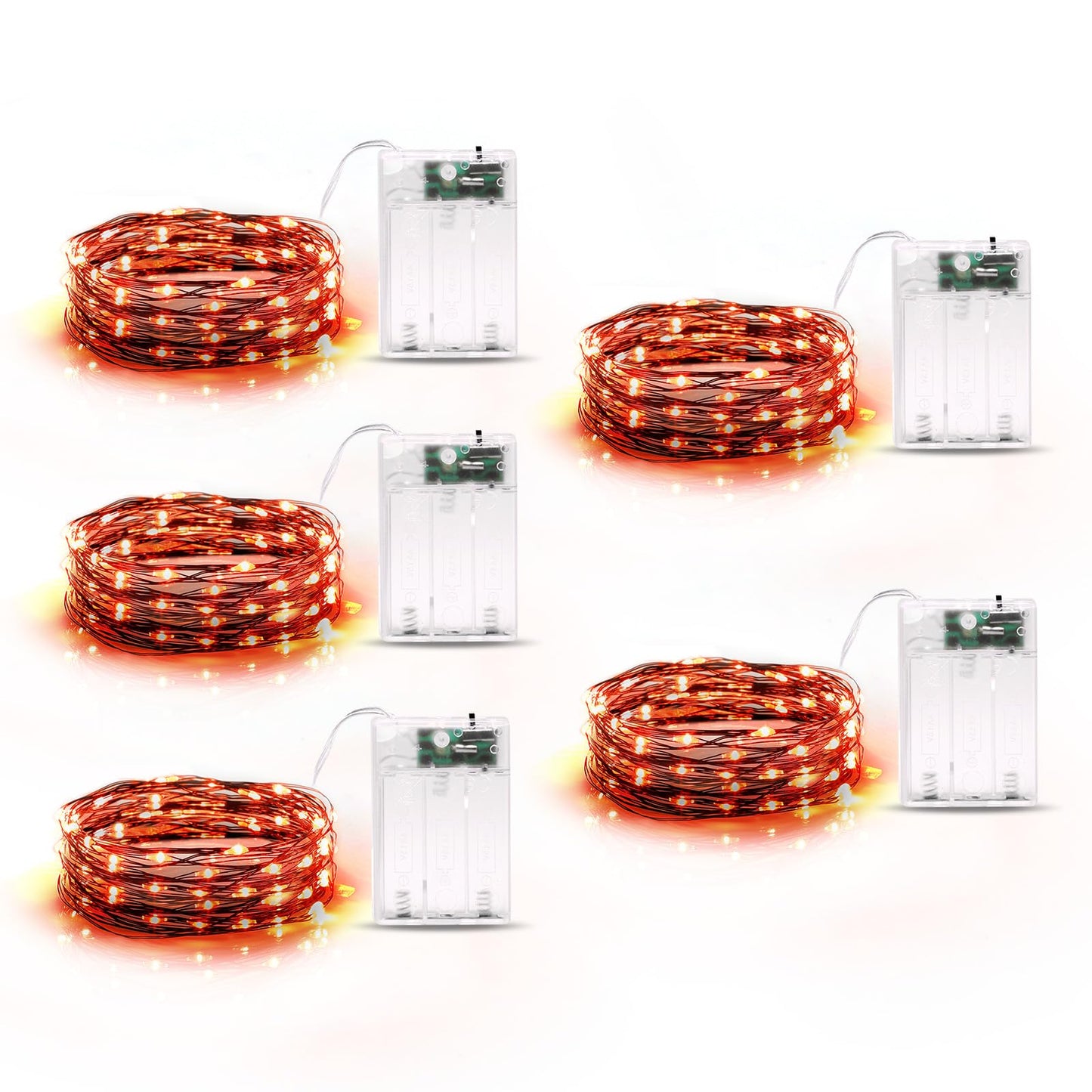 5 Pack Fairy Lights Battery Operated, 7 Feet 20 Led String Lights with Timer, Waterproof Firefly Lights for Party Haunted House Indoor Outdoor Halloween Decorations, 6 Hours on/18 Hours Off, Orange