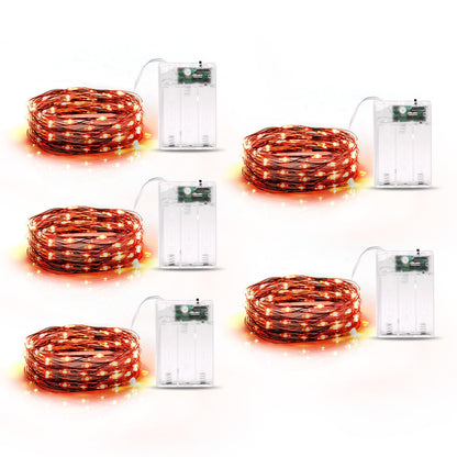 5 Pack Fairy Lights Battery Operated, 7 Feet 20 Led String Lights with Timer, Waterproof Firefly Lights for Party Haunted House Indoor Outdoor Halloween Decorations, 6 Hours on/18 Hours Off, Orange