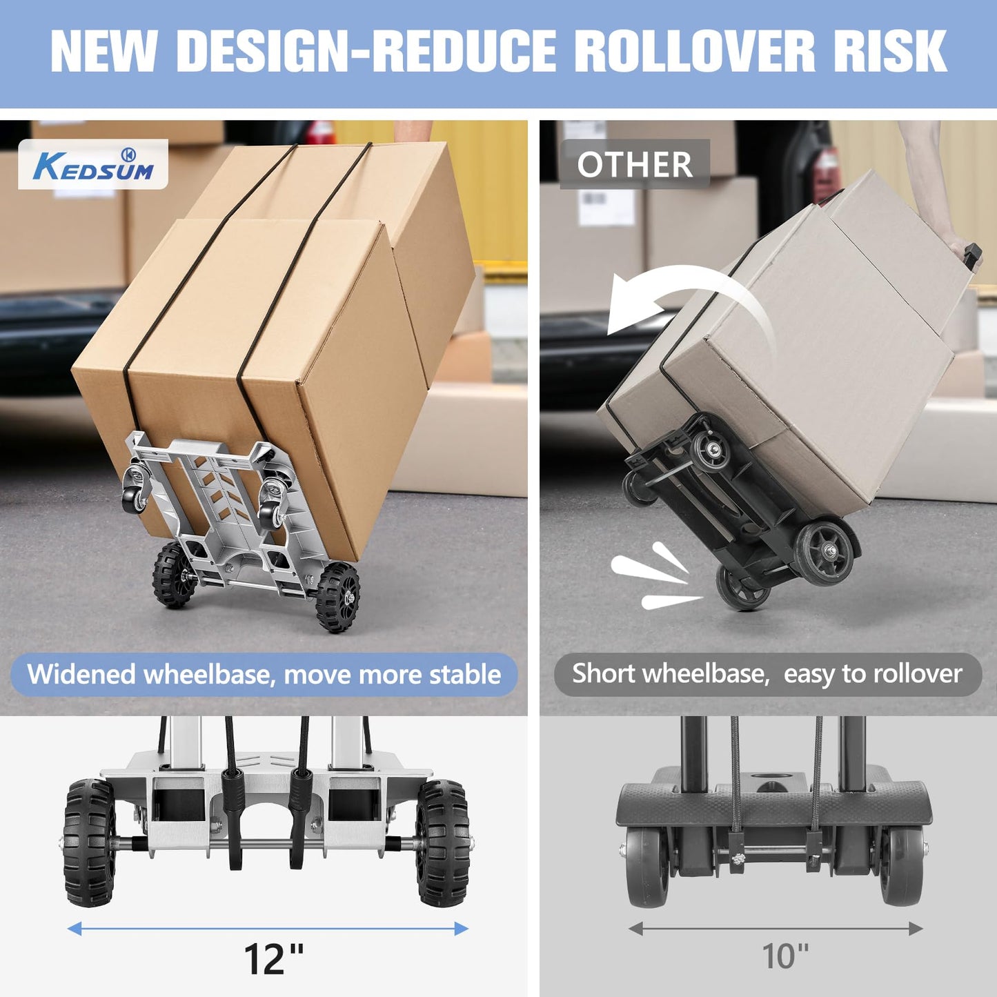 KEDSUM 270LBS Utility Luggage Cart with 4 Wheels, 100% Aluminum Hand Truck Dolly, Folding Hand Truck with Advanced Tank Wheels, Portable Dolly Cart for Luggage, Travel, Shopping, Office Use