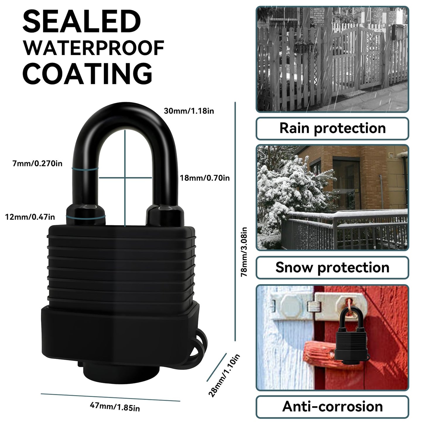 Heavy Duty Weather-Resistant Padlock with Chain, Anti-Theft Advanced Hardened Security Chain Lock for Fences, Backyard Gates, Motorcycles, Bicycles, Outdoor Furniture (Lock+Chain)