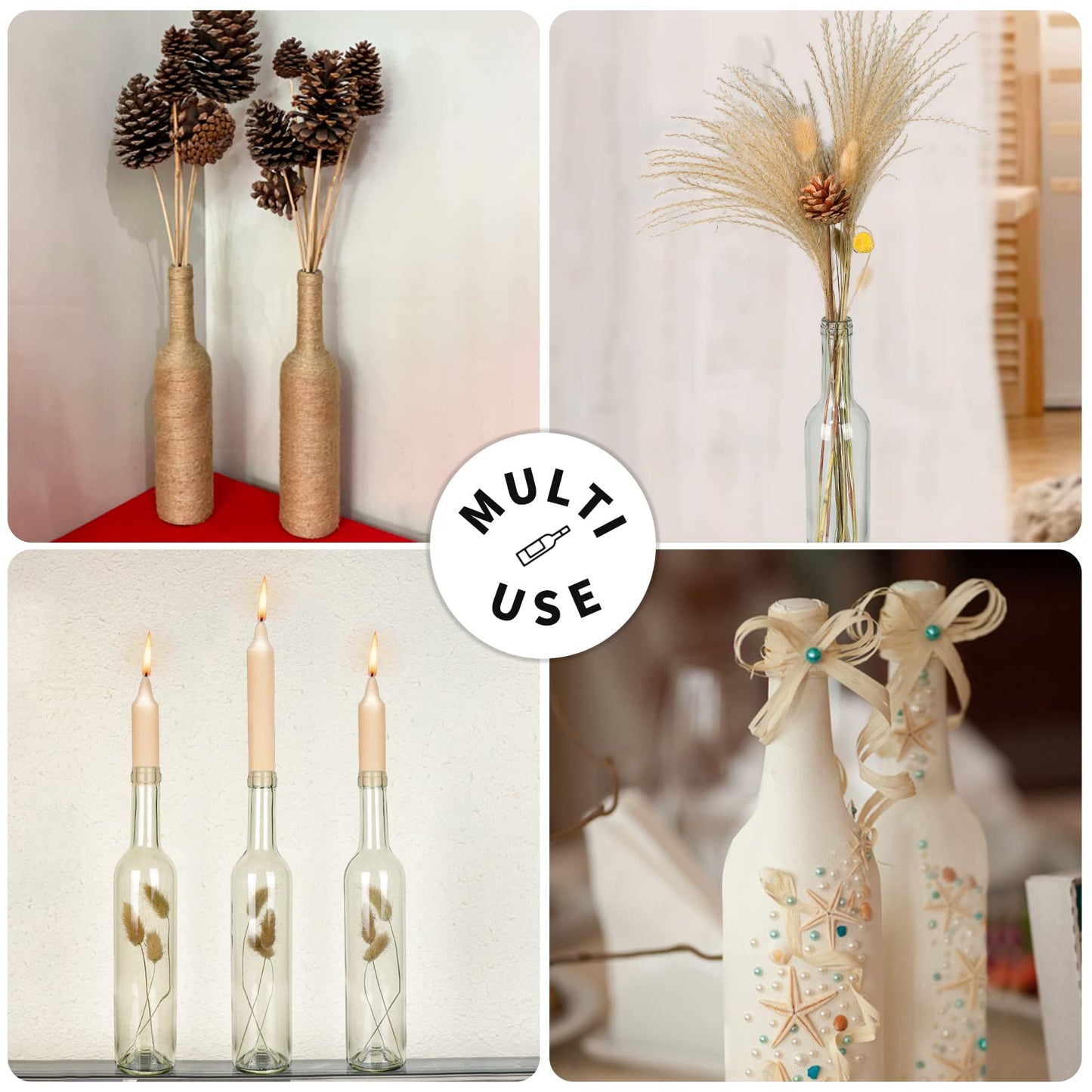 GUANENA 12 Pack 16oz Clear Glass Bottles with Cork Lids and PVC Shrink Capsules, 500 ml Empty Home Brewing Wine Bottles with Funnel for Sparkling Wine, Juice, Kombucha, Beverages