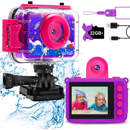 GKTZ Kids Camera - Waterproof Underwater Camera for Kids, Christmas Birthday Gifts for Girls Age 3-12, 1080P HD Children Digital Action Camera, Pool Toys for Kids Age 4-12