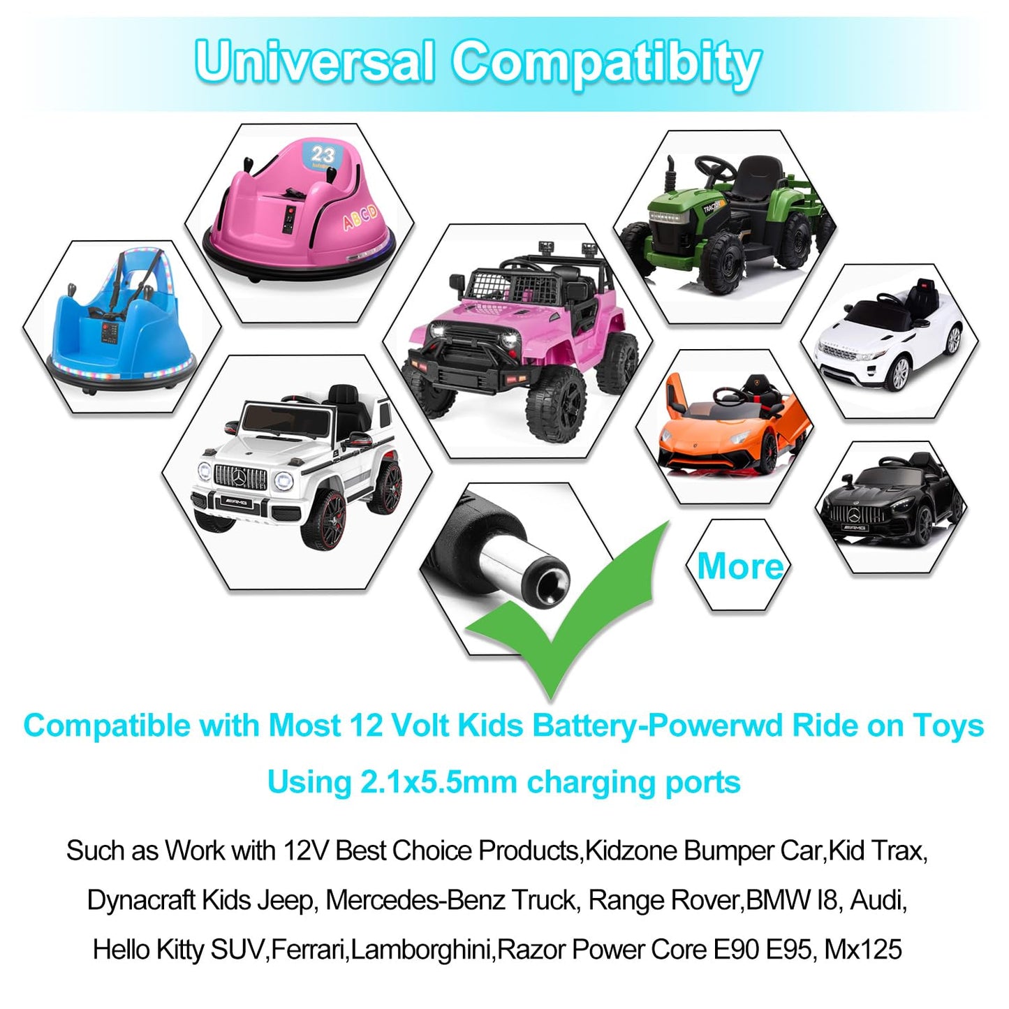 12 Volt Battery Charger for Ride On Toys 12V Kids Ride On Car Charger for Best Choice Products Wrangler SUV Kid Trax Dynacraft Toy Car 12v Universal Charger baby electric Battery Power Supplies