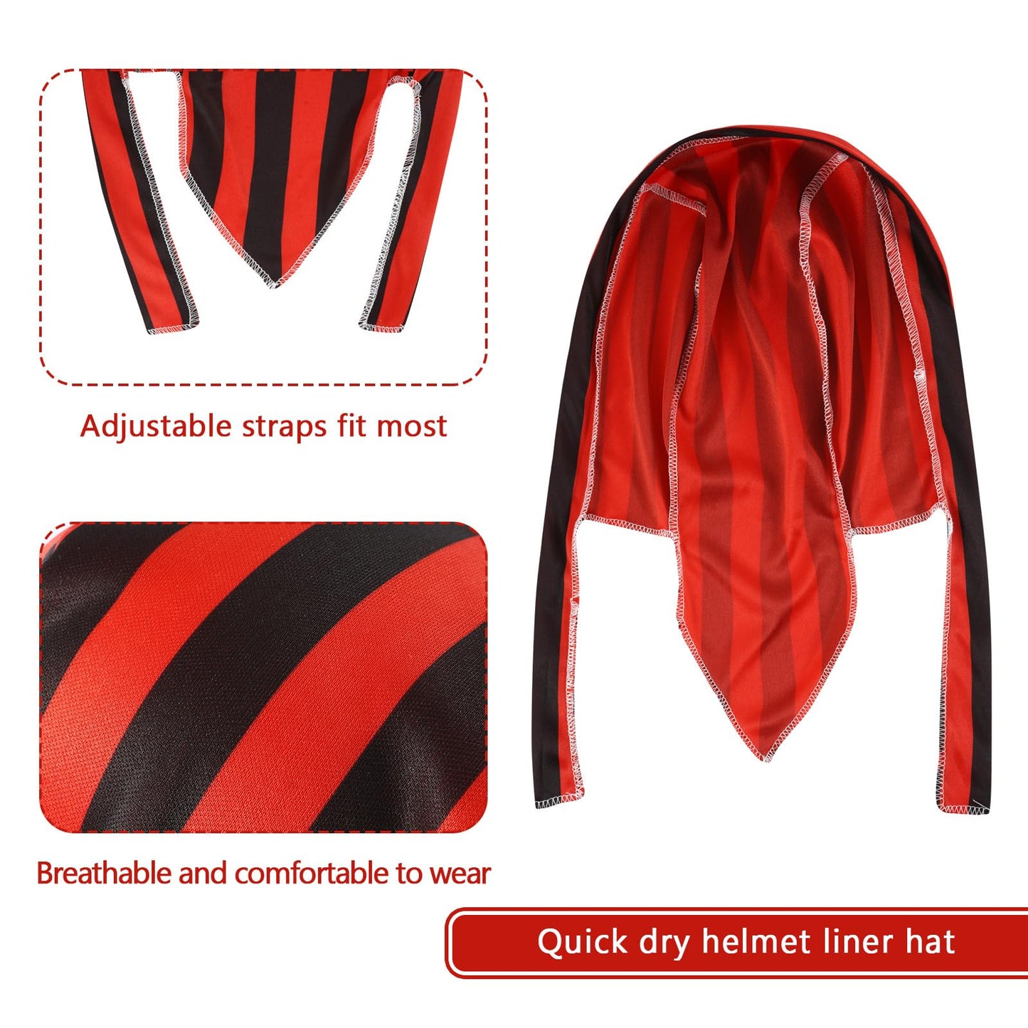 DOCILA Do Rag Skull Cap for Men Stripe Motorcycle Head Wrap Bandana Sweat Helmet Liner Durag Cycling Beanie Hat, Halloween Prisoner Costume