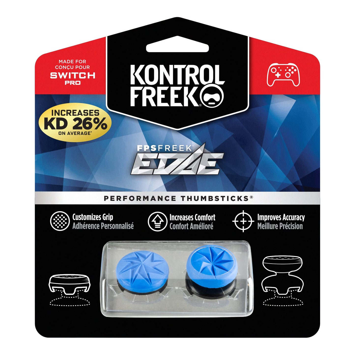 KontrolFreek FPS Freek Edge for Nintendo Switch Pro Controller | Performance Thumbsticks | 1 High-Rise Convex, 1 Low-Rise Convex | Blue