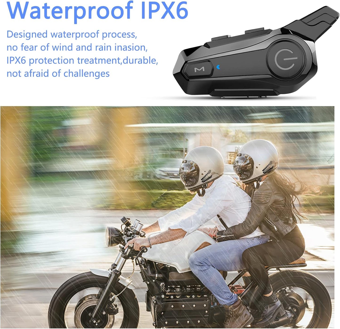 Motorcycle Headset E1 Helmet Intercom Headset with CVC Noise Cancellation Stereo Music IPX6 Waterproof for Full face Helmet