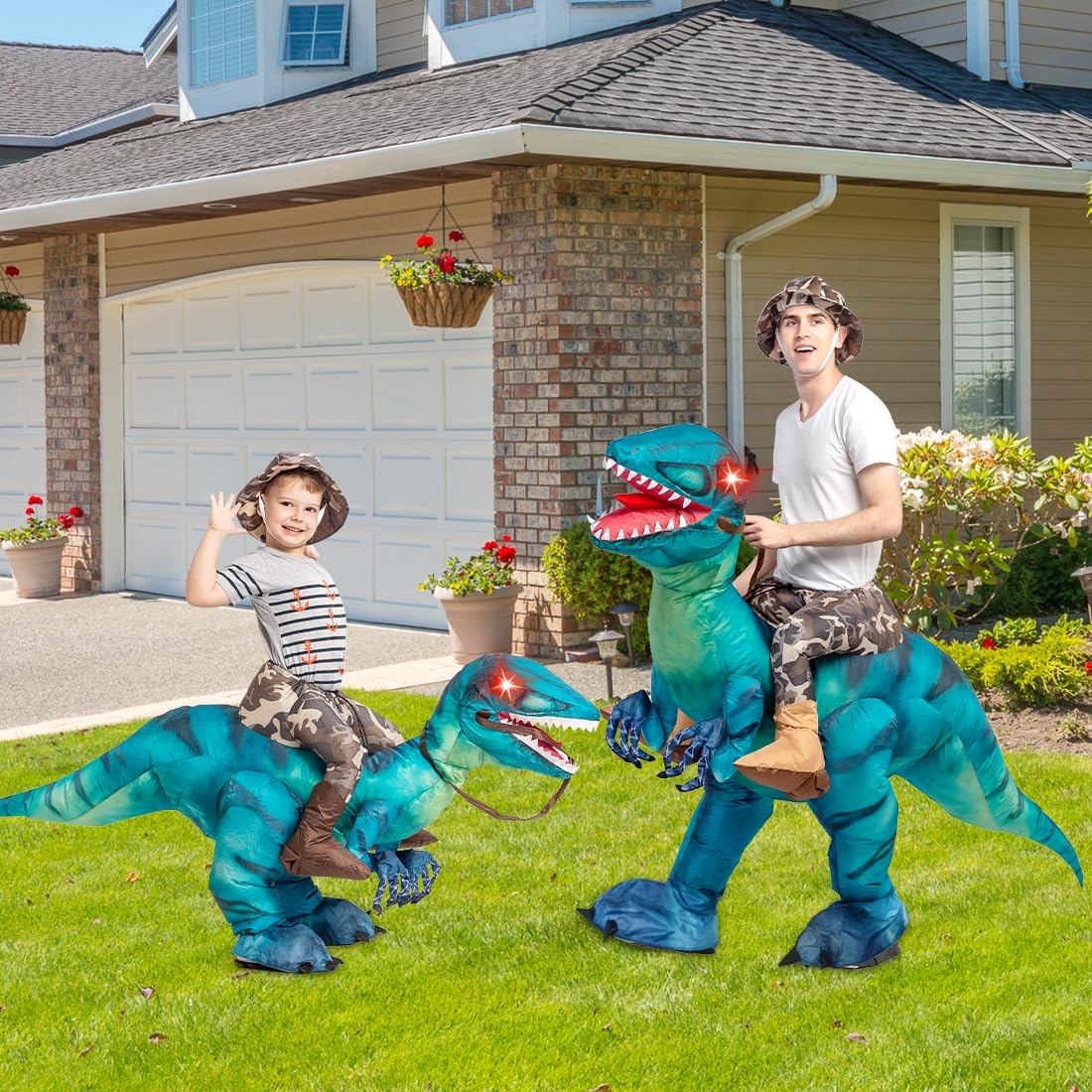 GOOSH Inflatable Dinosaur Costume for Kids Riding T Rex Funny Blow Up Boys Girls Costume for Halloween Fancy Dress Party Cosplay