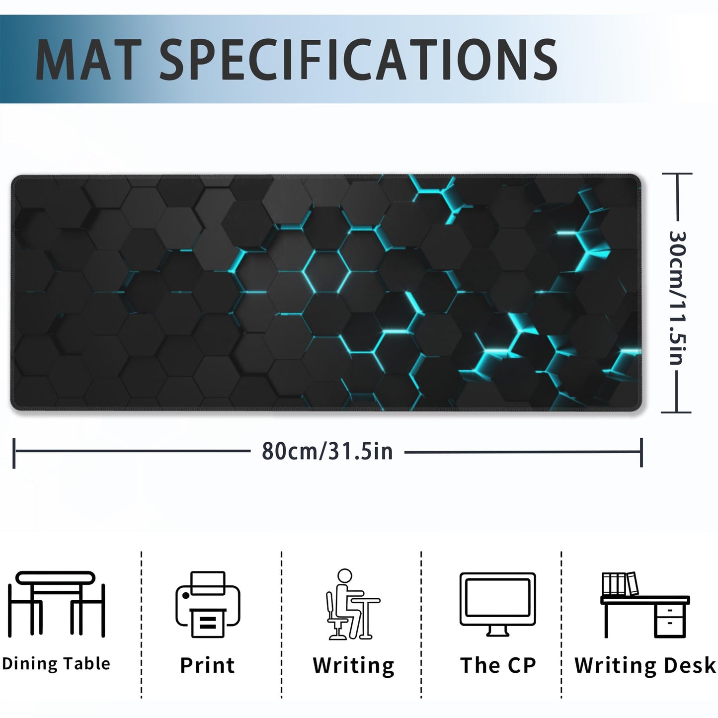 Gaming Mouse Pad, Blue Honeycomb Science Technology Extended Mouse Pad Gaming Large,Big Desk Mat with Non-Slip Base and Stitched Edge,Long Computer Keyboard Mouse Mat for Home Office Work 31.5"x11.8"