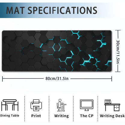 Gaming Mouse Pad, Blue Honeycomb Science Technology Extended Mouse Pad Gaming Large,Big Desk Mat with Non-Slip Base and Stitched Edge,Long Computer Keyboard Mouse Mat for Home Office Work 31.5"x11.8"